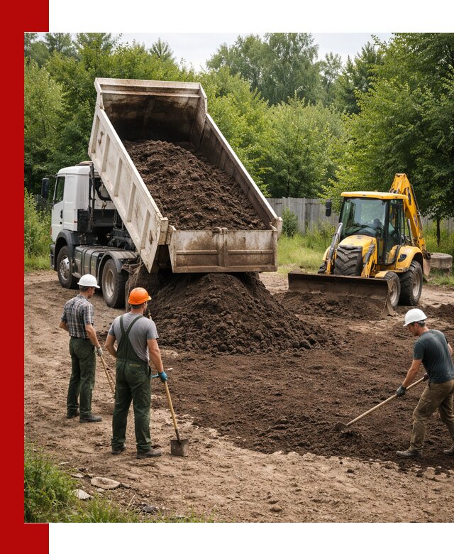 Доставка и укладка грунта для выравнивания участка в Дедовске