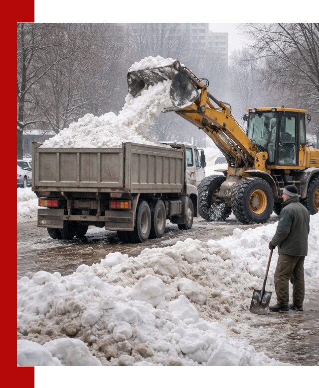 Вывоз снега грузовой техникой в Дедовске оперативно и чисто